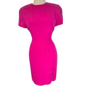 Vintage Pape'll Too 100% Silk Pink Magenta Knee Length Short Sleeve Dress Size 6
